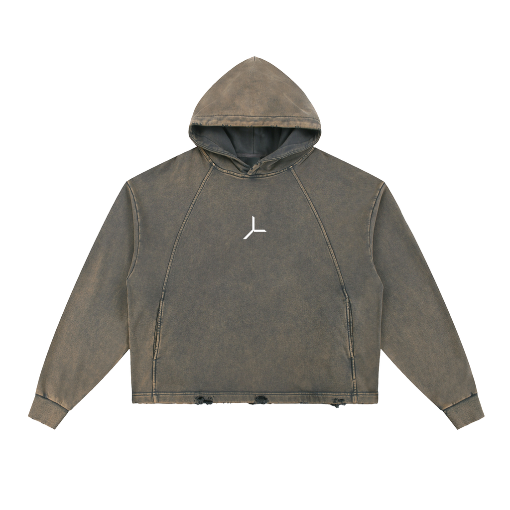 VINTAGE WASH FRAYED-HEM HOODIE