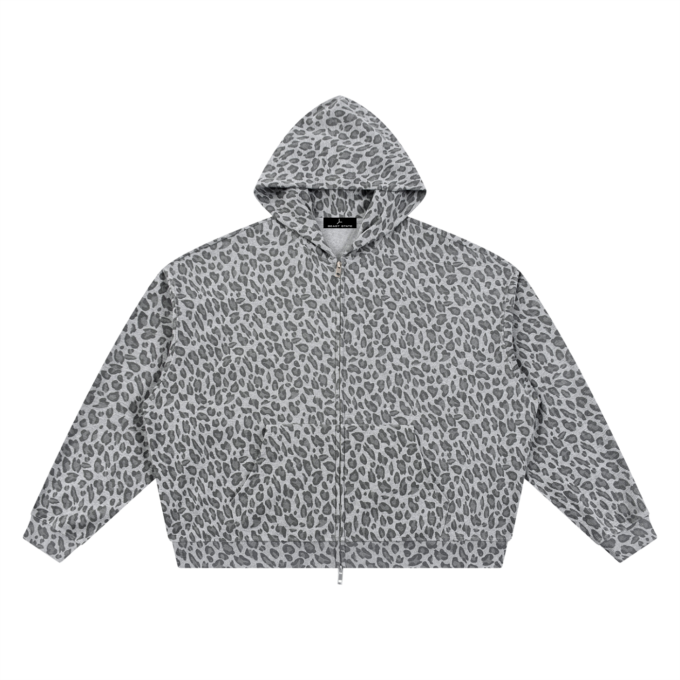 LEOPARD WAFFLE ZIP HOODIE