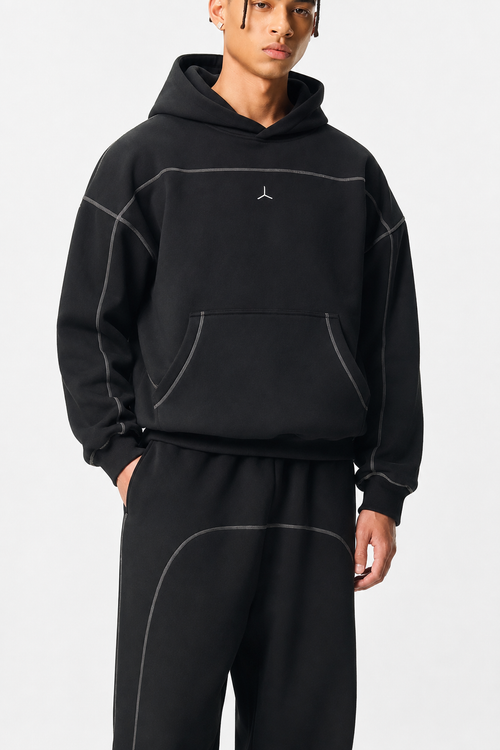 CONTRAST STITCH BOXY HOODIE