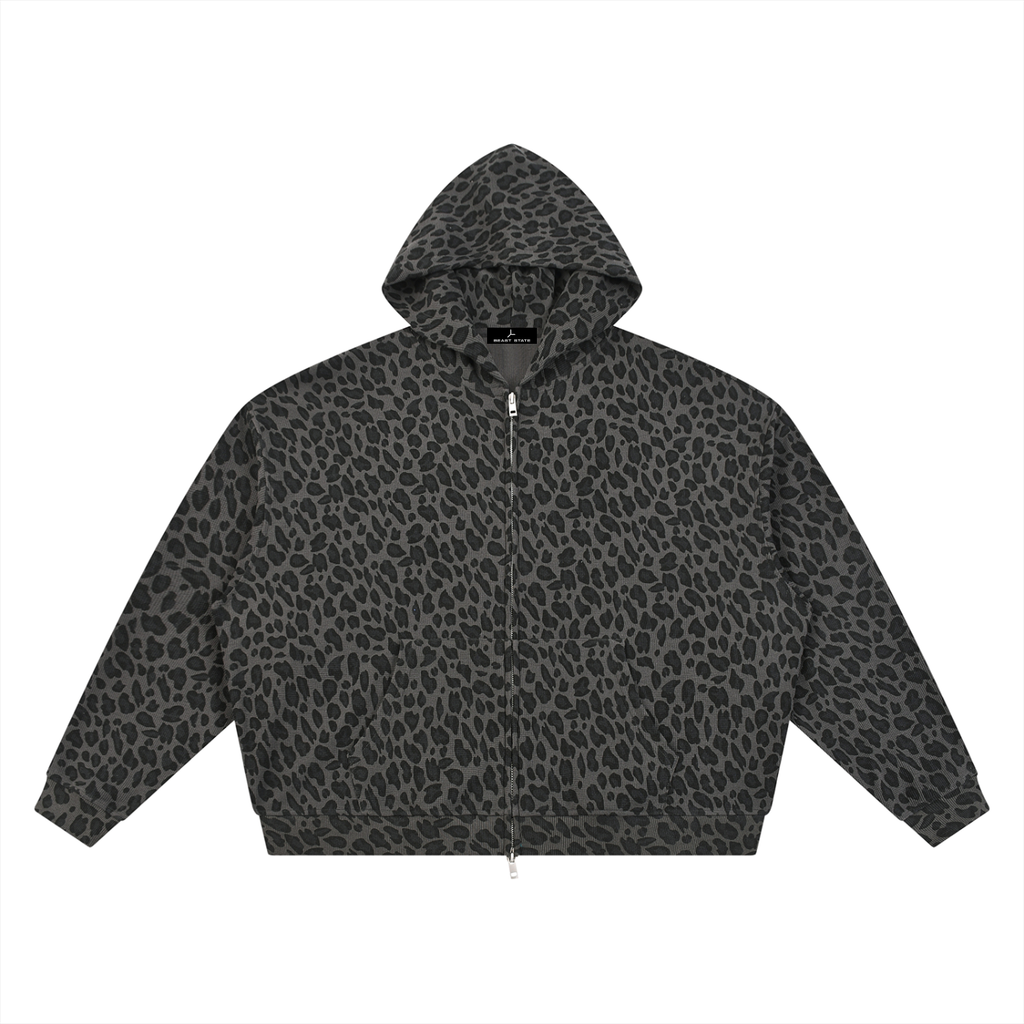 LEOPARD WAFFLE ZIP HOODIE
