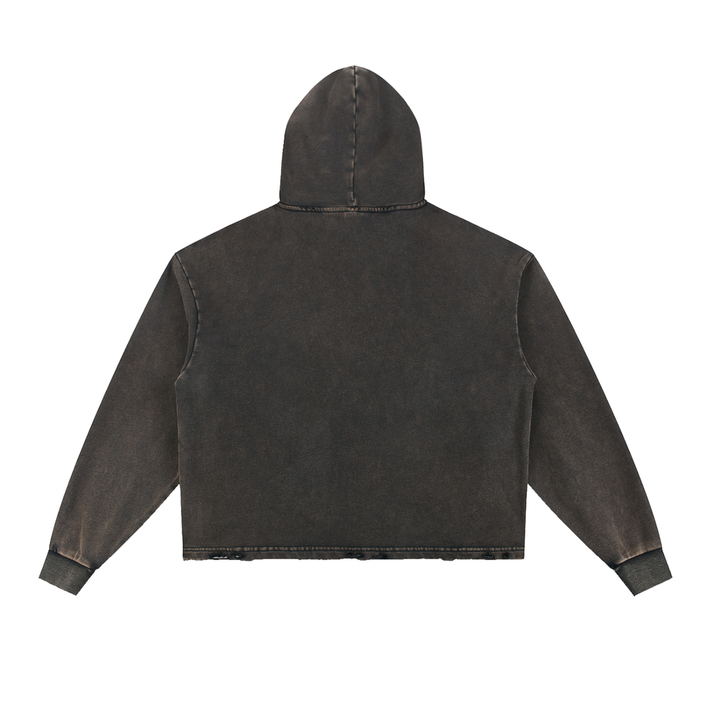 VINTAGE WASH FRAYED-HEM HOODIE
