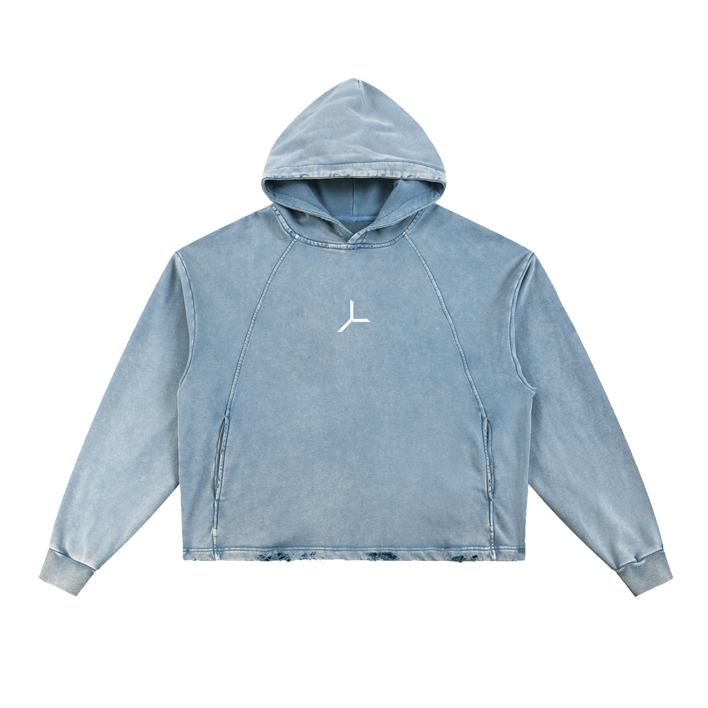 VINTAGE WASH FRAYED-HEM HOODIE