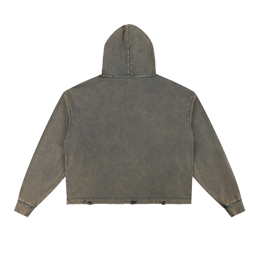 VINTAGE WASH FRAYED-HEM HOODIE
