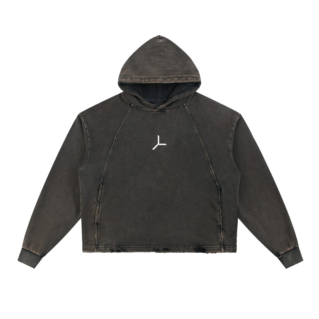 VINTAGE WASH FRAYED-HEM HOODIE