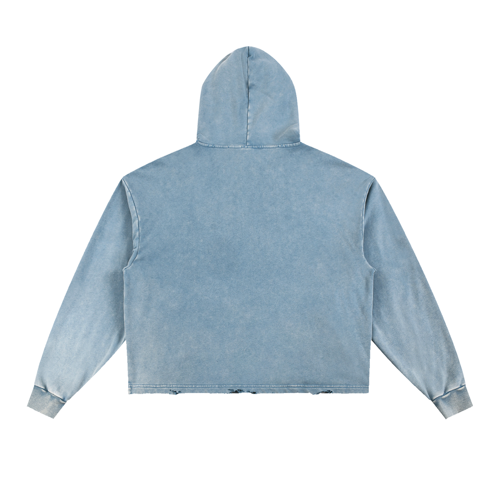 VINTAGE WASH FRAYED-HEM HOODIE