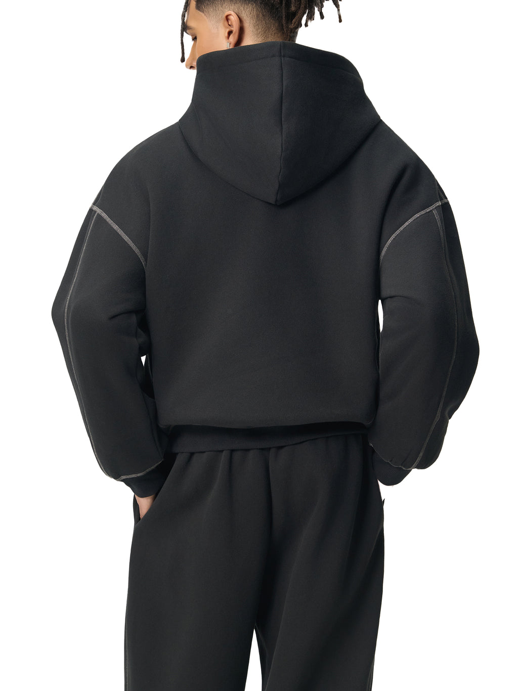 CONTRAST STITCH BOXY HOODIE