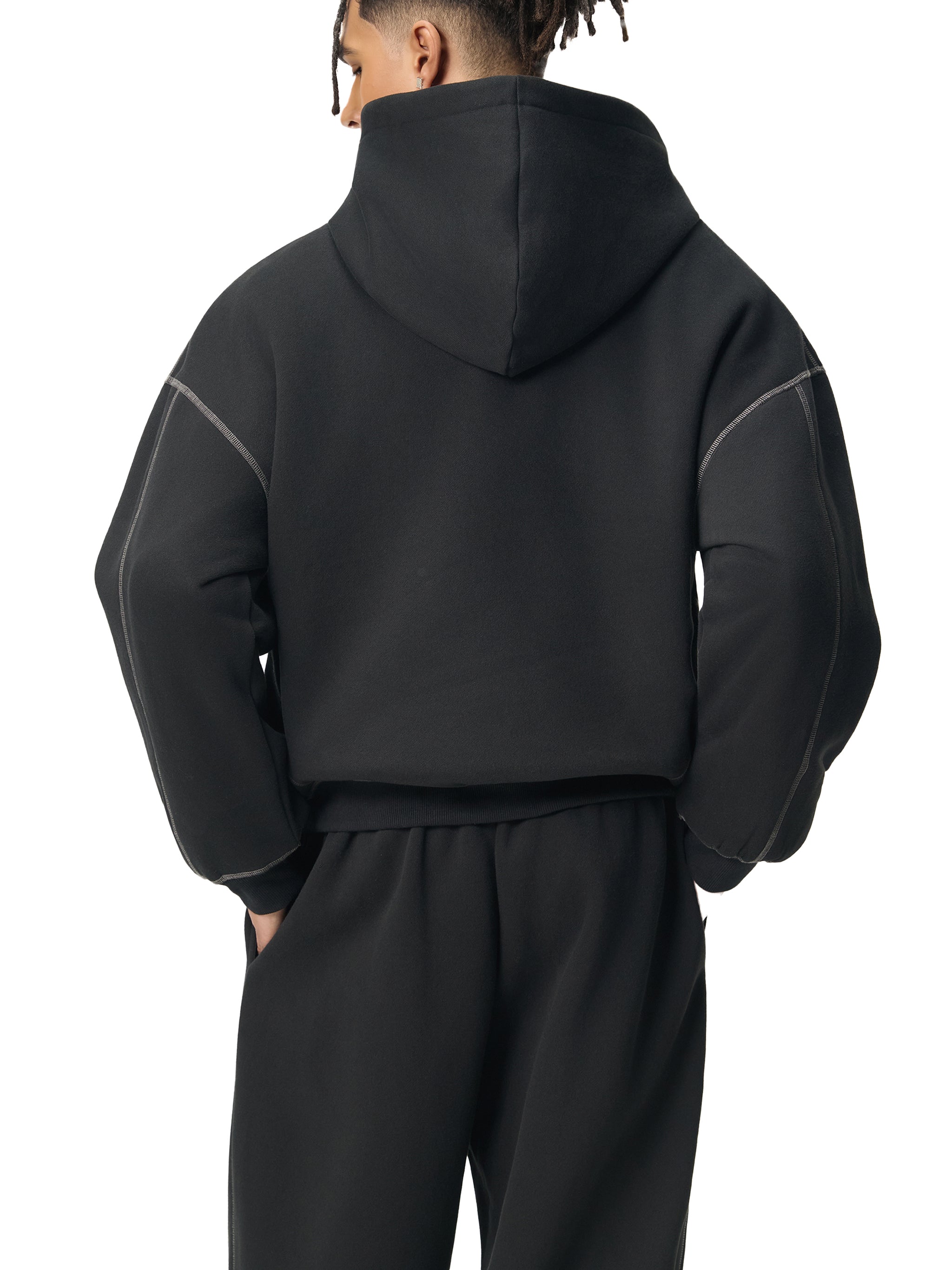 CONTRAST STITCH BOXY HOODIE