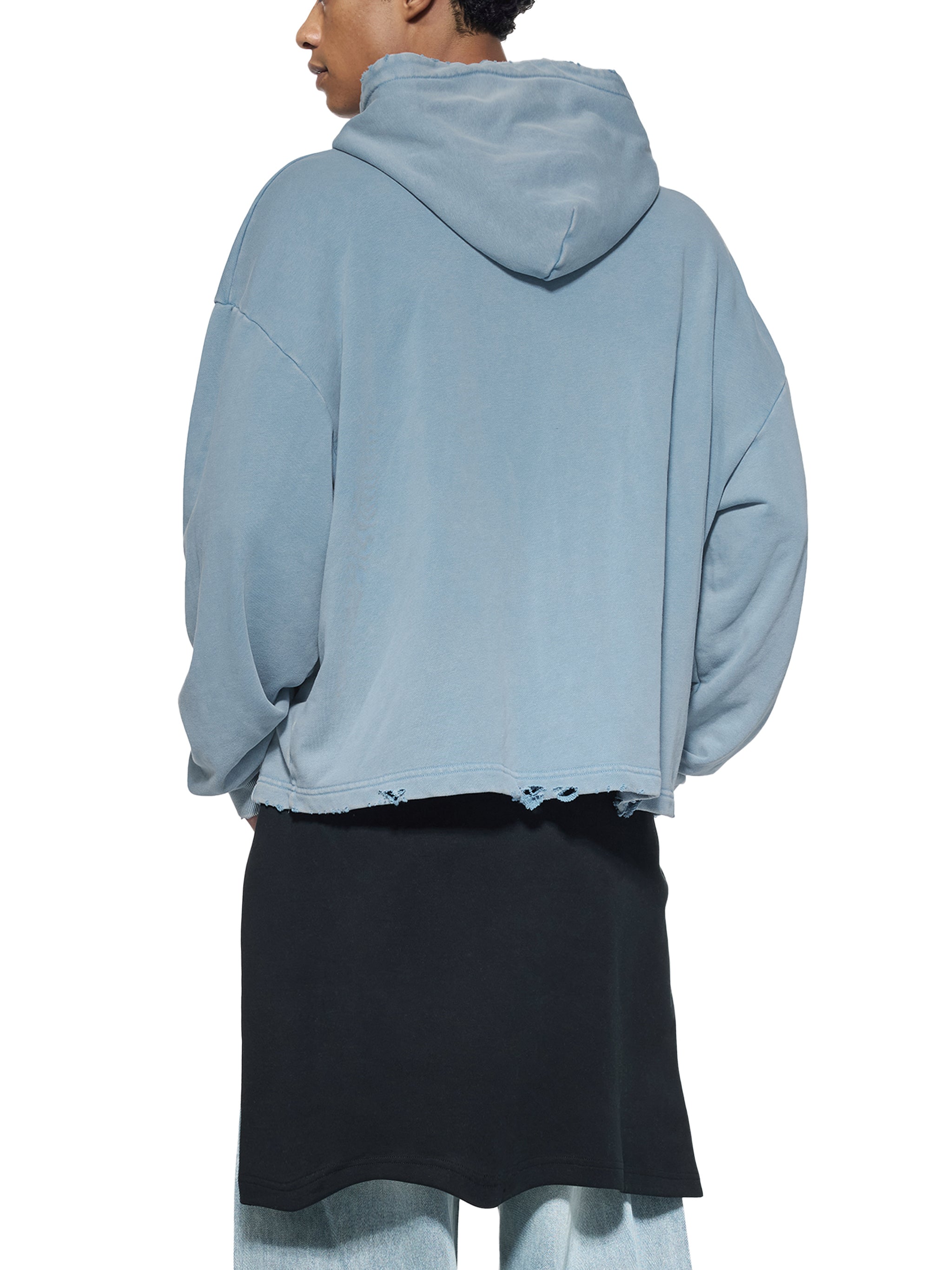 VINTAGE WASH FRAYED-HEM HOODIE