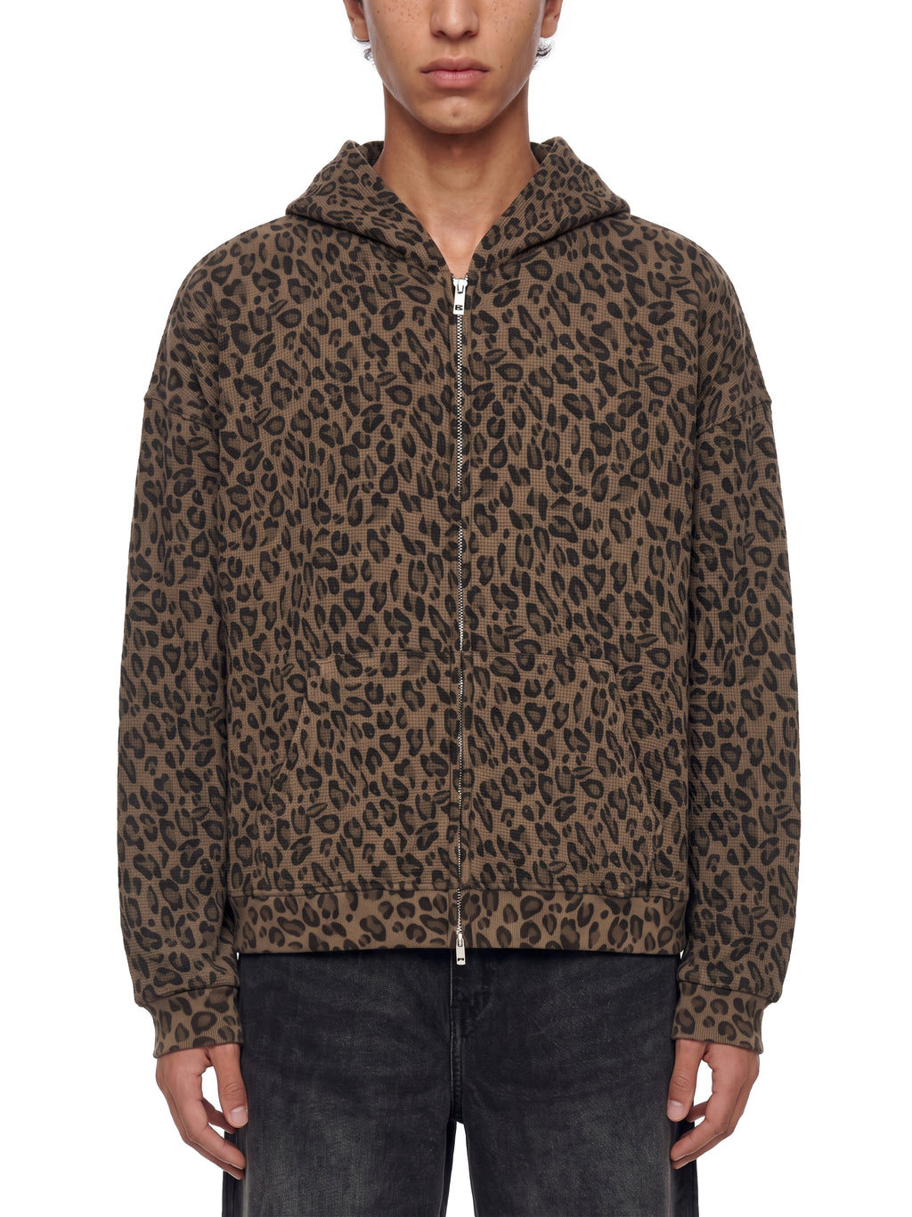 LEOPARD WAFFLE ZIP HOODIE