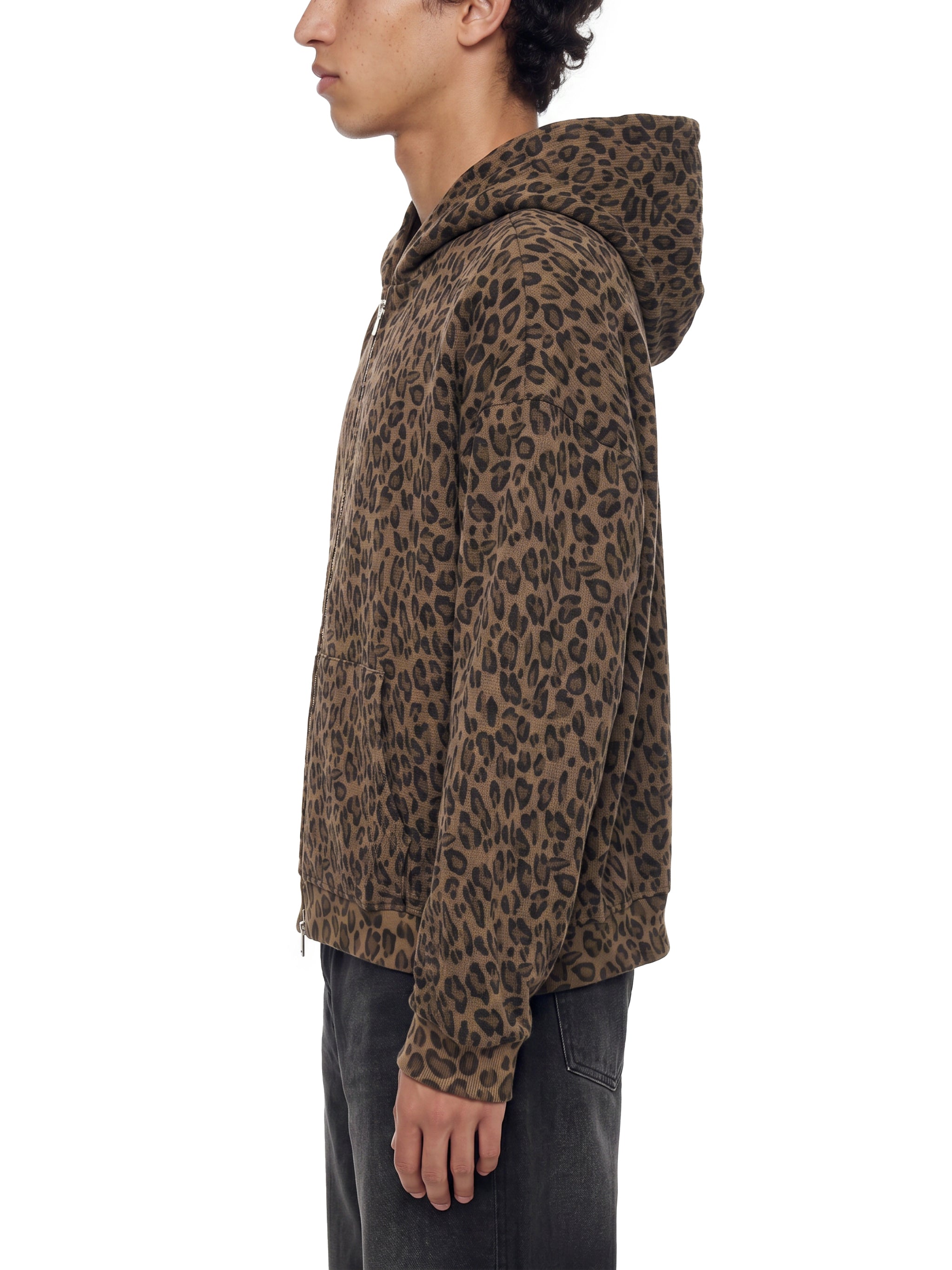 LEOPARD WAFFLE ZIP HOODIE